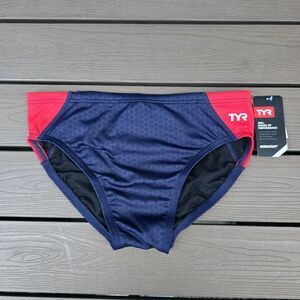 TYR Durafast Elite Men's Hexa Blade Red/Navy Splice Racer Brief SZ 34 New